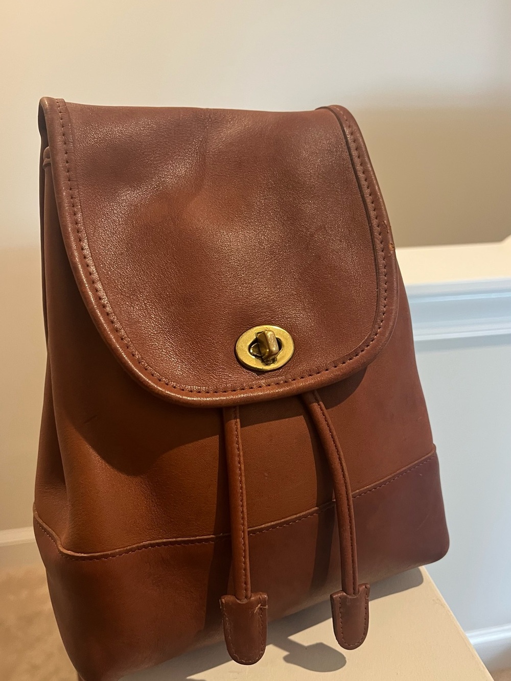 Vintage Coach British Tan Leather Mini Daypack Backpack 9960